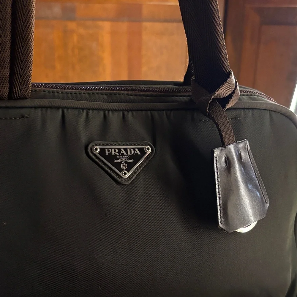Prada Black Nylon Handbag with Brown Straps - Picture 4 of 11